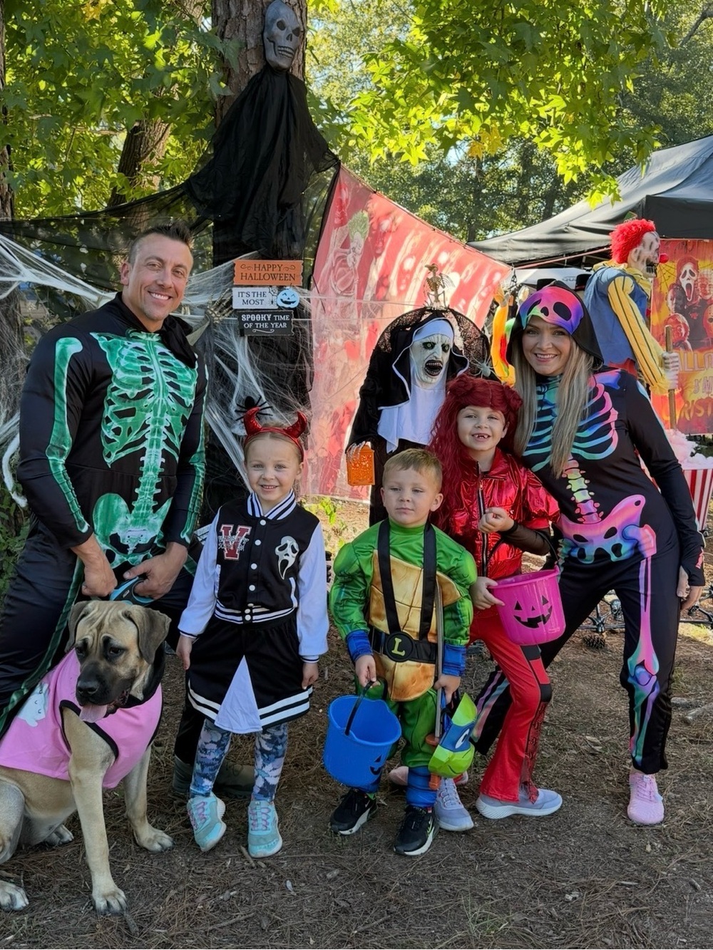 Glow in the DARK Rainbow Neon Skeleton Costume - Black with Pink Blue Green